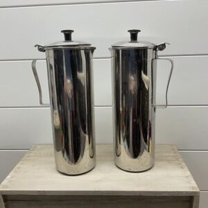 Ajay Stainless Steel Tall Beverage Pitchers with Hinged Lids Set of 2 Silver